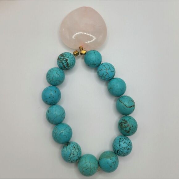Turquoise Rose quartz heart bracelet - Picture 6 of 9
